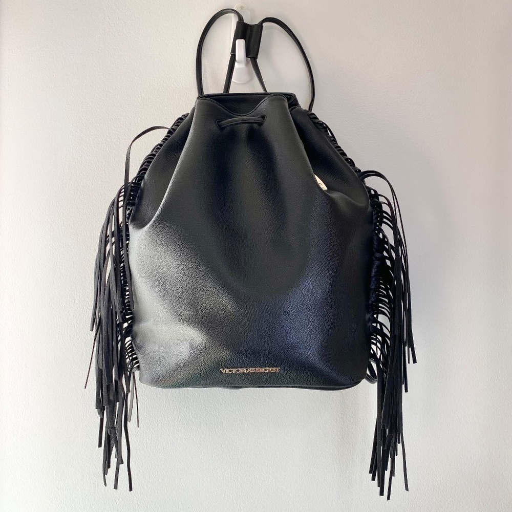 NWT Black Victoria Secret Backpack with Fringe